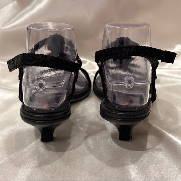 Prada Sport T Strap Sandals Leather Floral Kitten Heels Black Size 6 Vintage Y2K - Picture 7 of 13